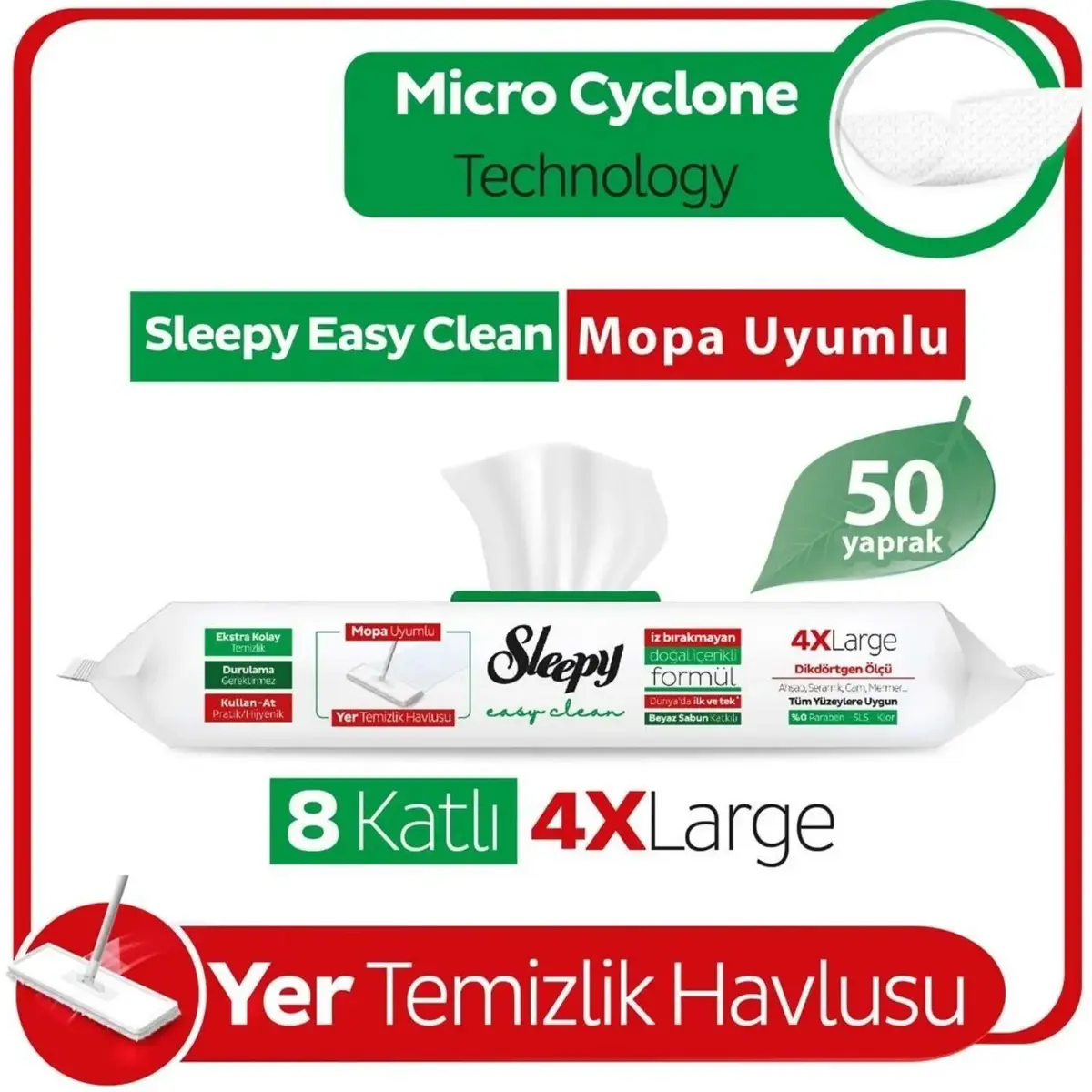 Sleepy Yer Temizlik Havlusu Beyaz Sabun Katkılı Mop Uyumlu 50li