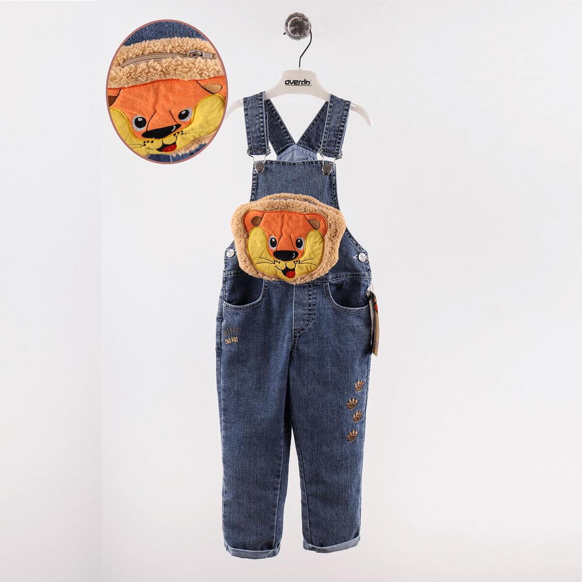 Overdo Salopet Aslan Nakışlı Kot Mavi Denim