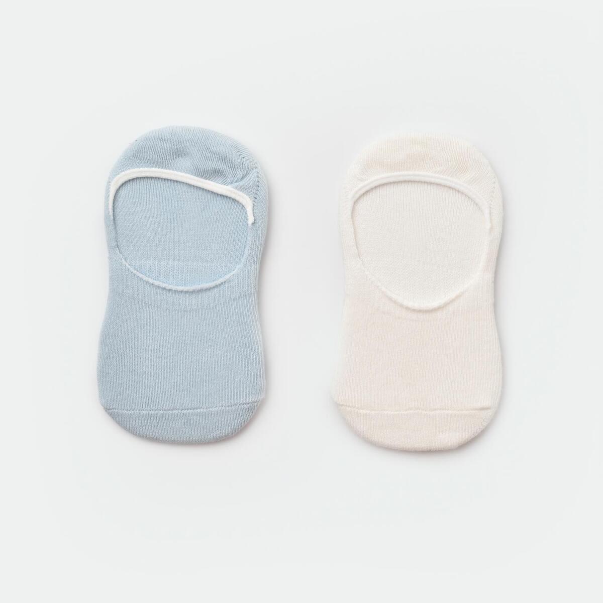 Bibaby Organik Babet Çorap 2li Basic Mavi - Ekru