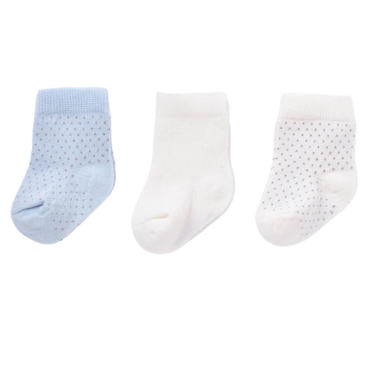 Bibaby Organik Çorap Soket 3lü Puanlı Mavi - Ekru