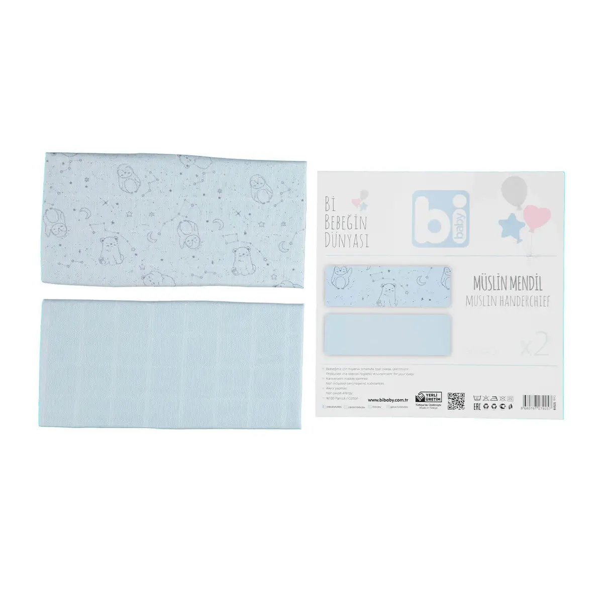 Bibaby Mendil Müslin 2li Stars Mavi