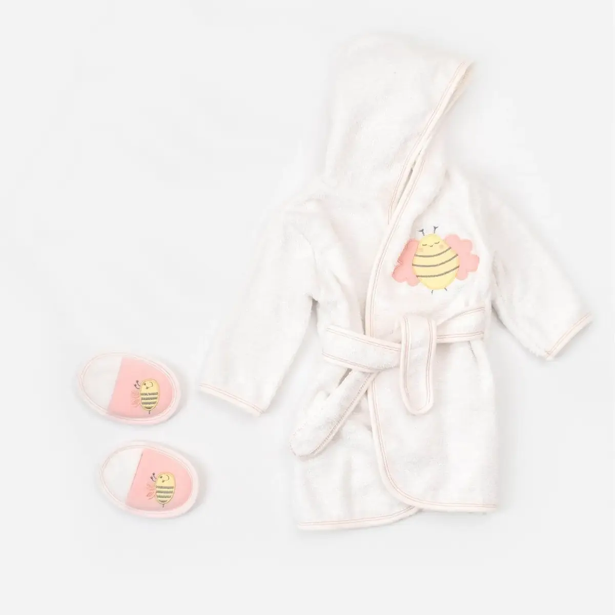 Bibaby Bornoz Terlik Takım Happy Bee Ekru - Pembe