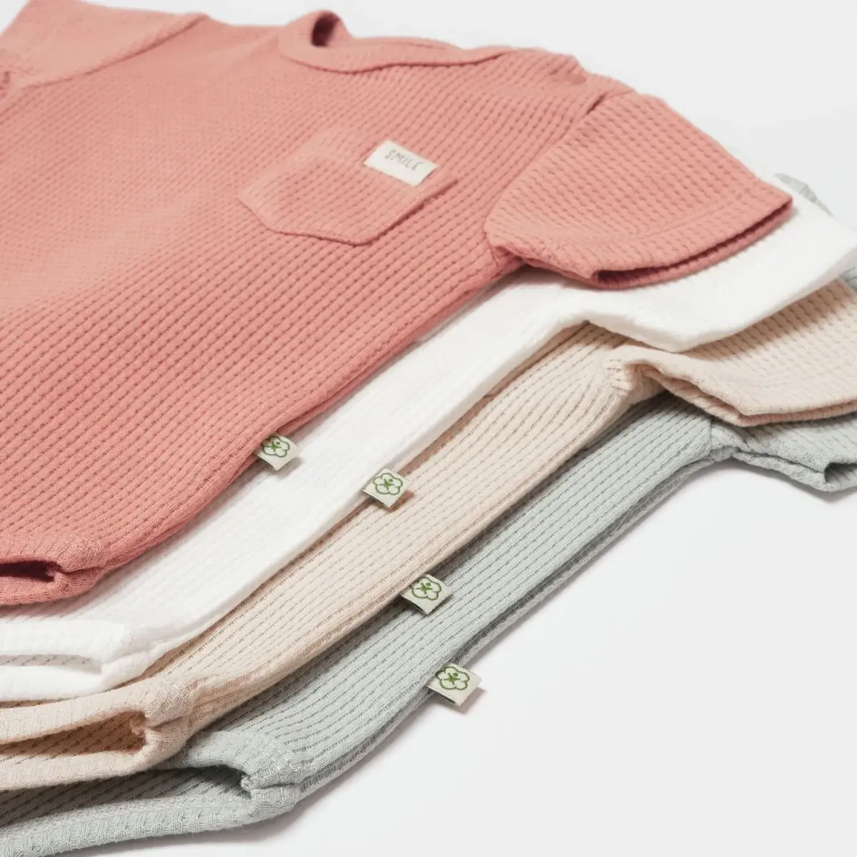 Bibaby Organik Body Kısa Kol Waffle Smile Bej