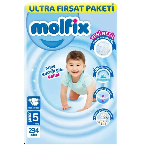 Molfix Bebek Bezi 3D 5 Beden Junior 11-18 Kg 78li Ultra Fırsat Paketi x3