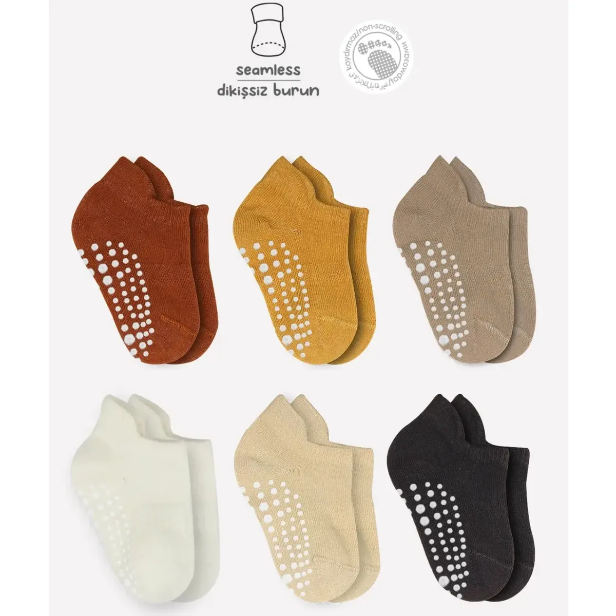 Bibaby Çorap Sneakers Bistyle 6lı Kaymaz Penye Toprak