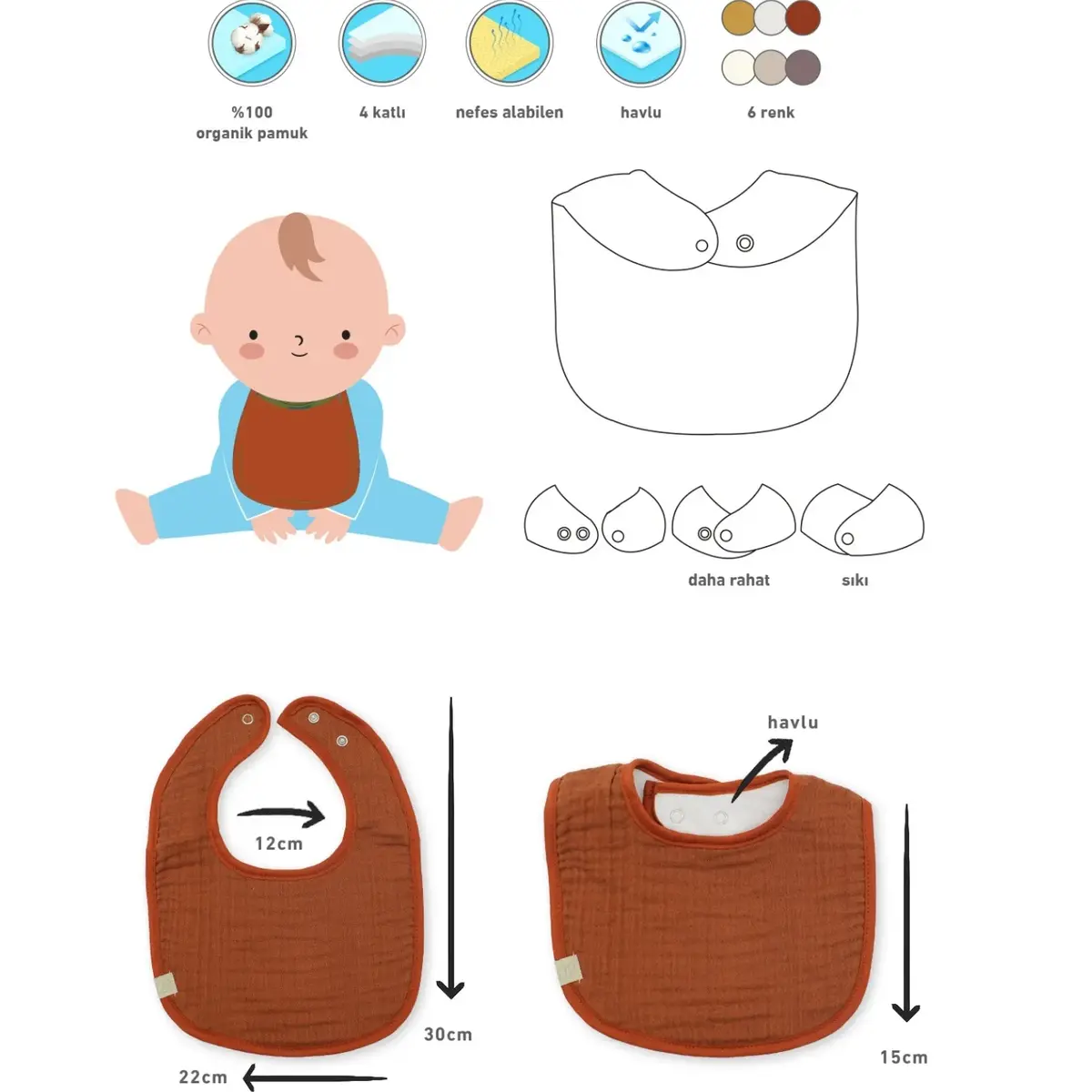 Bibaby Organik Fular Önlük Müslin 3lü Bistyle Taş - Ekru - Antrasit
