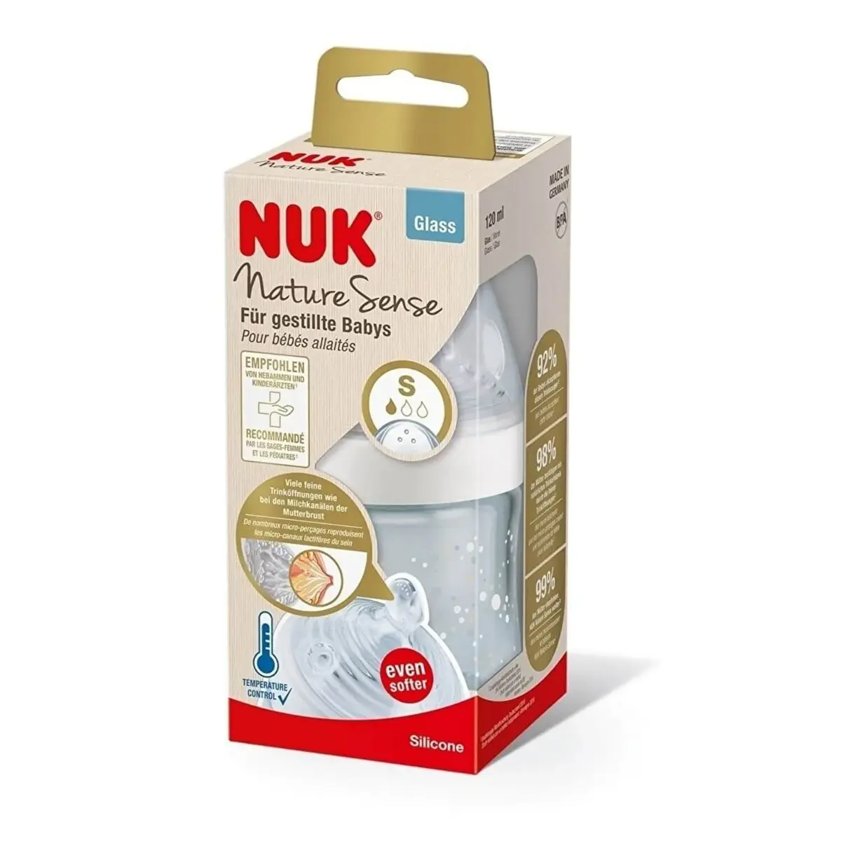 Nuk Nature Sense Isı Göstergeli Cam Biberon 120 ml Beyaz