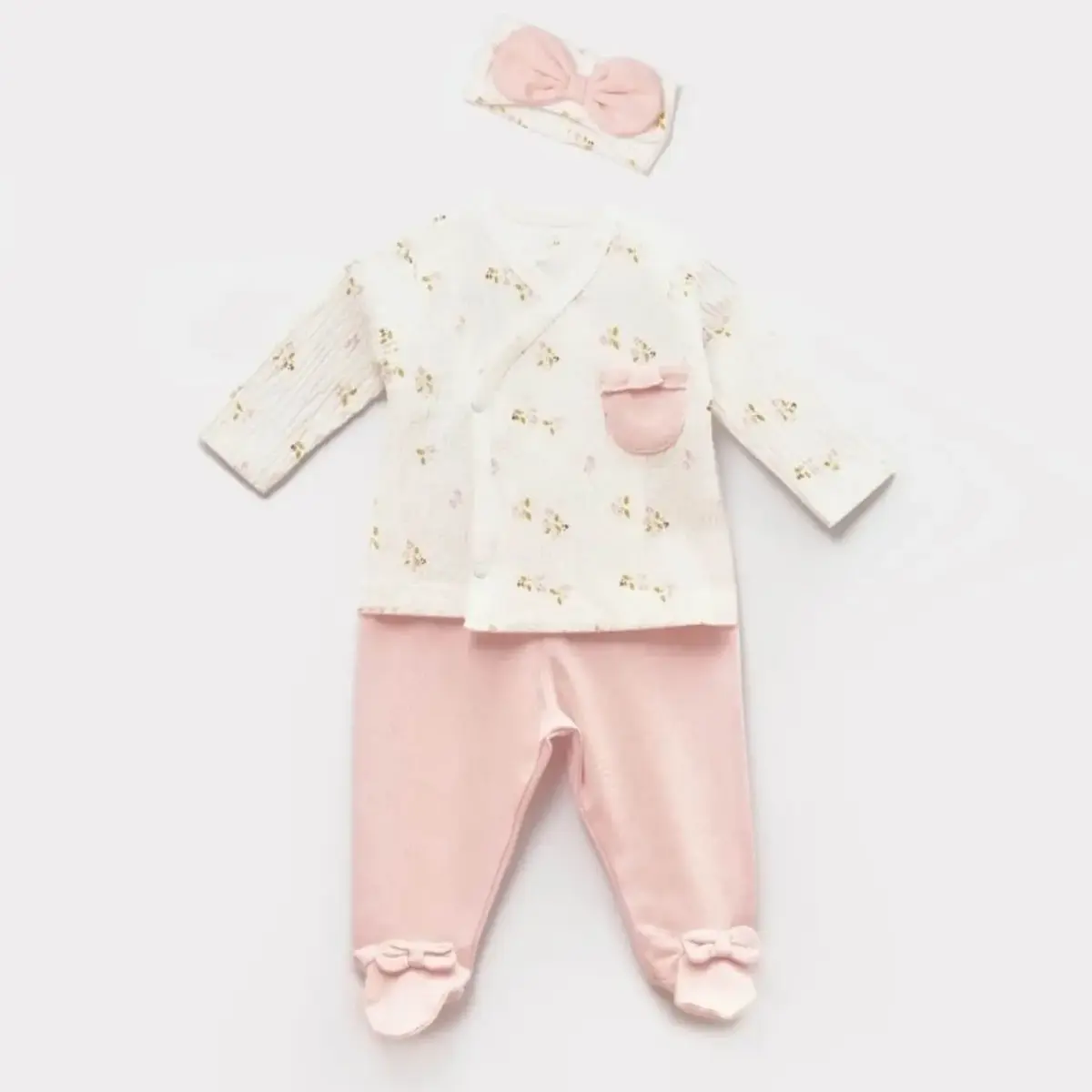 Bibaby Organik Zıbın Takımı 3lü The Flowers Ekru - Pembe