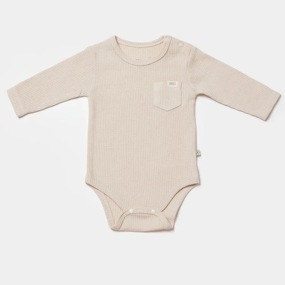 Bibaby Organik Body Uzun Kol Waffle Smile Bej