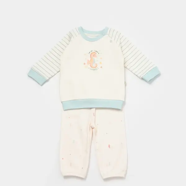 Bibaby Organik 2li Takım Save The Seahorse Bej - Mint