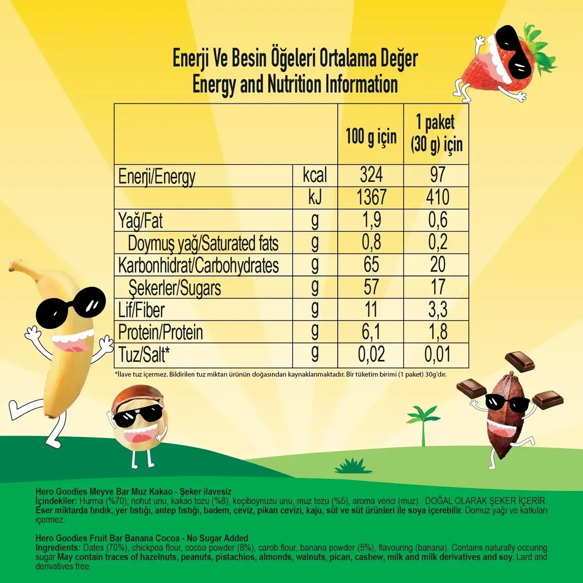 Hero Baby Goodies Meyve Barı Muz Kakao 30 gr