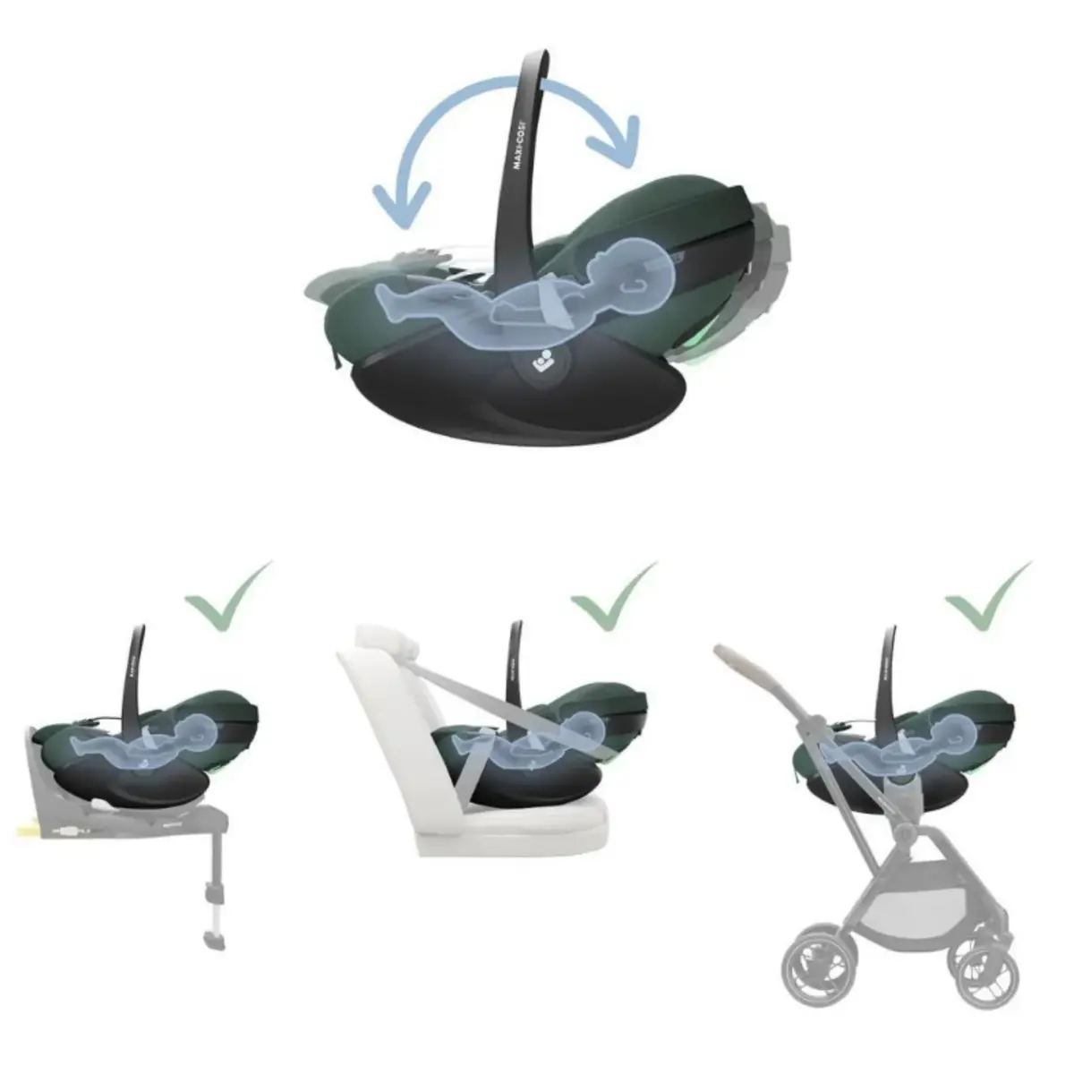 Maxi Cosi Pebble SlideTech Tam Yatabilen Oto Koltuğu 0-13 Kg Essential Green