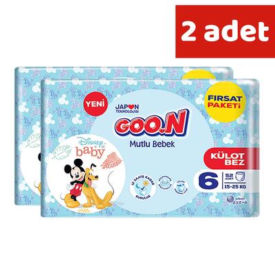 Goon Mutlu Bebek Külot Bebek Bezi 6 Beden 15-25 Kg 52li Aylık Fırsat Paket x2