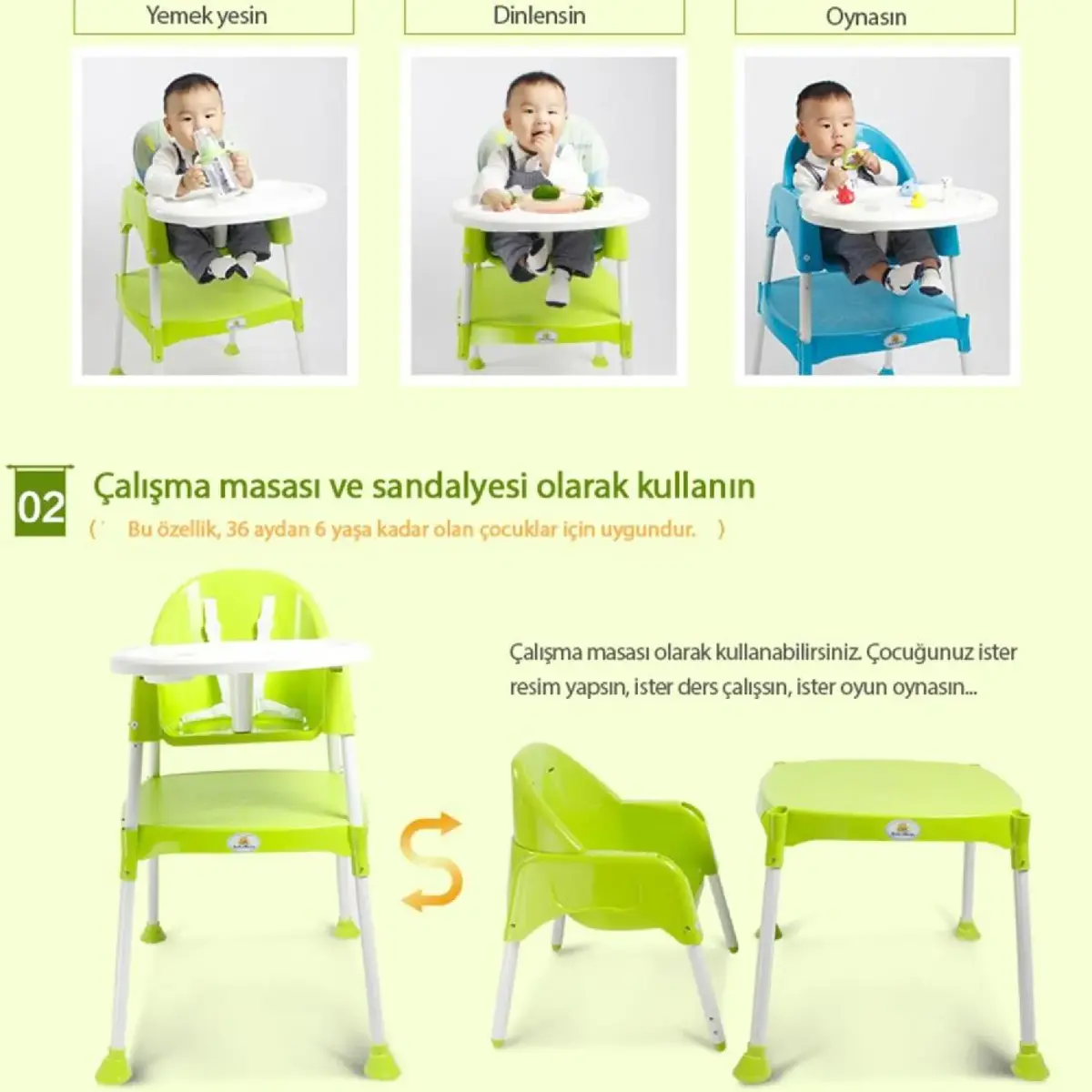 Wellgro Ergocha Çalışma Masalı Pedli Mama Sandalyesi Mavi