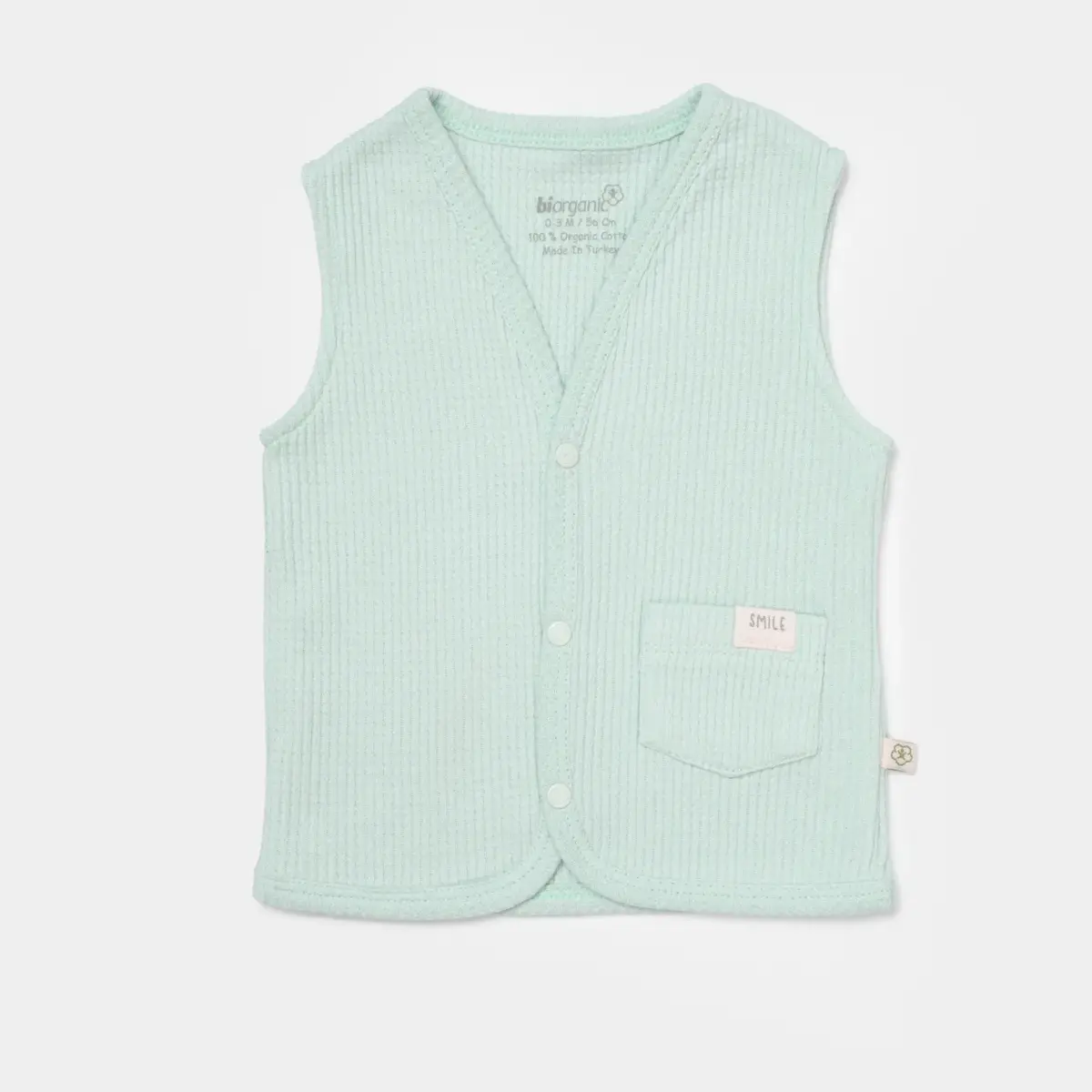 Bibaby Organik Yelek Waffle Smile Mint