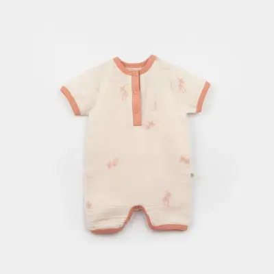 Bibaby Organik Tulum Short Müslin Hello Safari Ekru - Kiremit