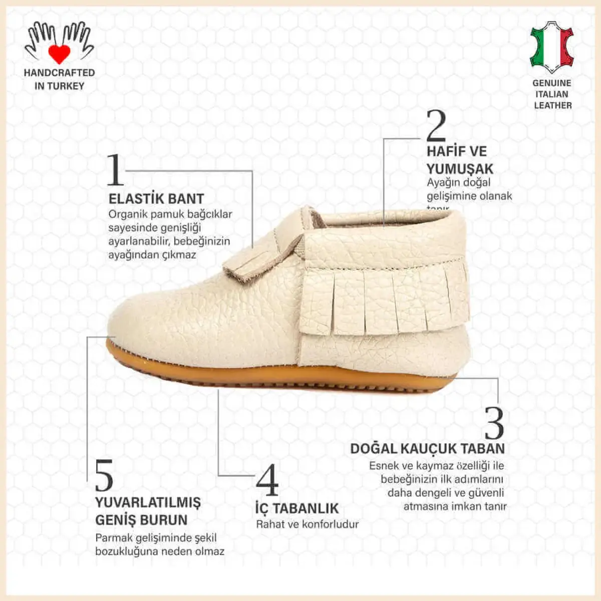 Ella Bonna Bebek Ayakkabısı Hakiki Deri Mokasen Bej