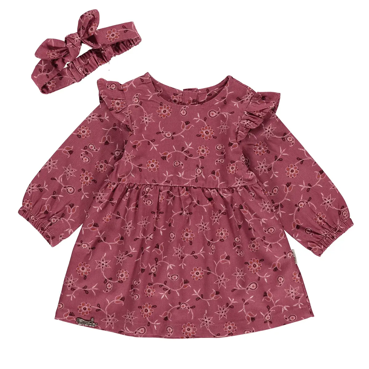 Overdo Elbise Bandanalı Kadife Çiçekli Gül Kurusu