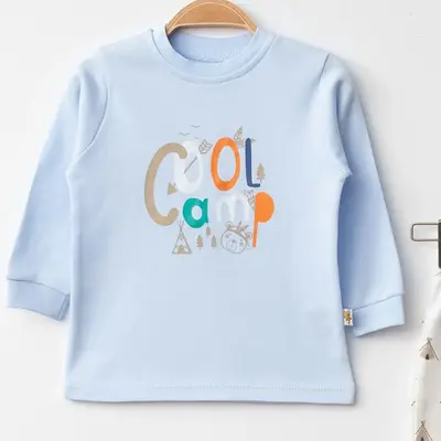 Mini Damla Pijama Takımı Penye Cool Camp Baskılı Mavi