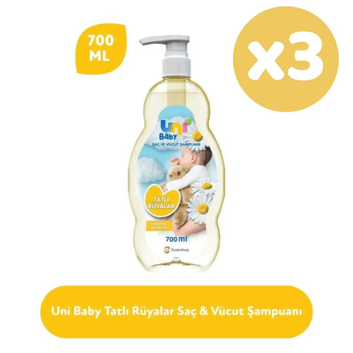 Uni Baby Papatya Özlü Bebek Şampuanı 700 ml (Yeni) x3