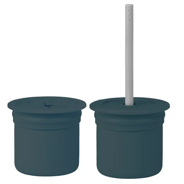 OiOi Ham Hüp Silikon Pipetli Bardak 6+ Ay Deep Blue - Powder Grey