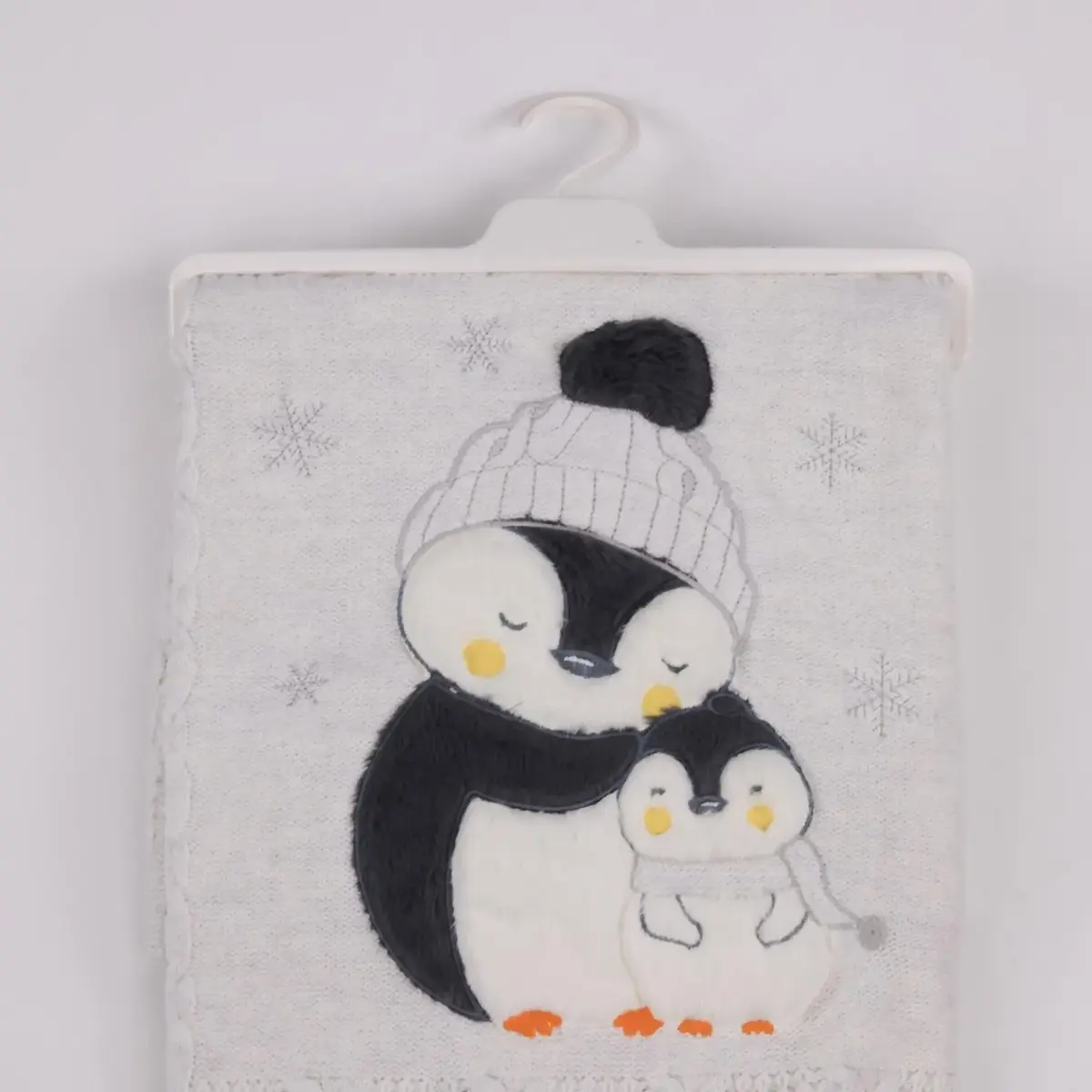 Mini Damla Battaniye Triko Penguen Nakışlı Gri