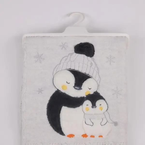 Mini Damla Battaniye Triko Penguen Nakışlı Gri