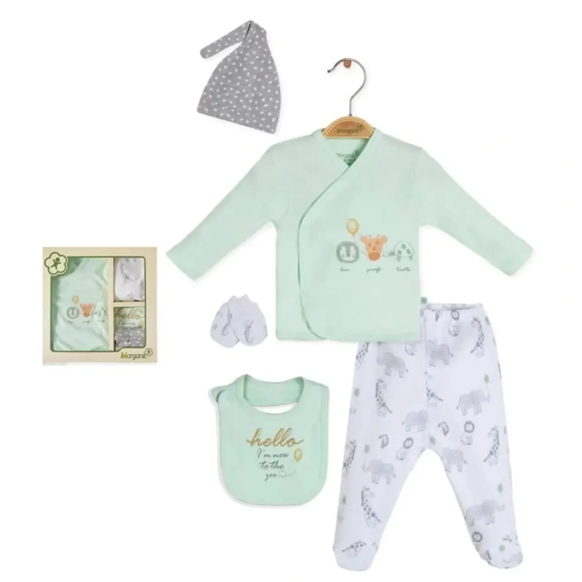 Bibaby Organik Hastane Çıkışı 5li Travel Zoo Yeşil - Gri