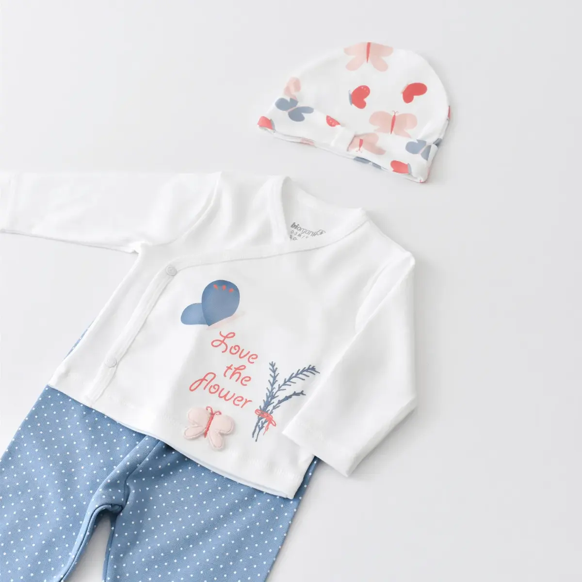 Bibaby Organik Zıbın Takımı 3lü Wild Flowers Spring Blue