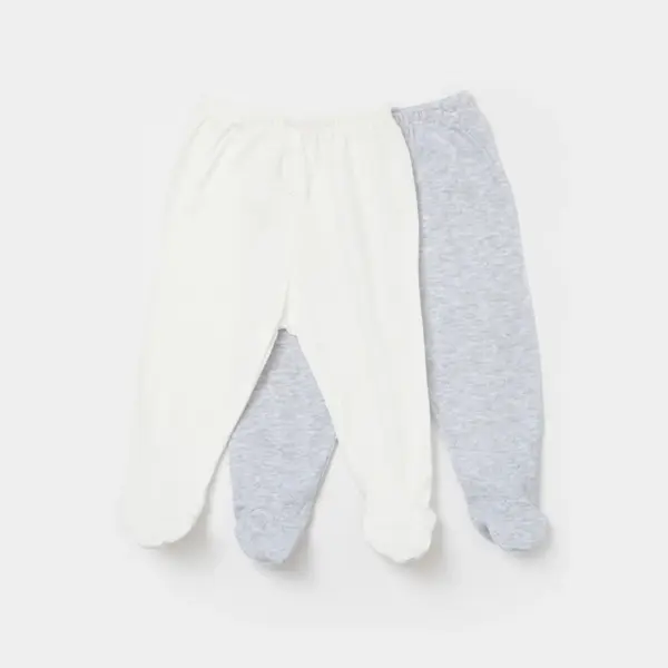 Bibaby Pantolon Patikli 2li Jakarlı Gri Melanj - Ekru