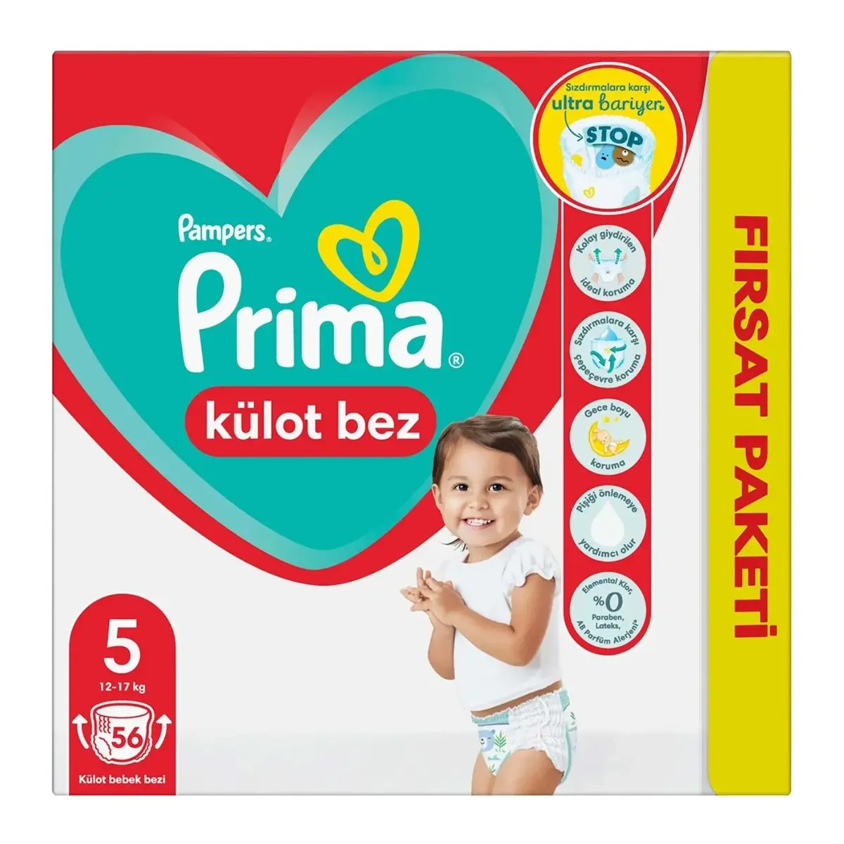 Prima Pants Külot Bebek Bezi 5 Beden Junior 12-17 Kg 56lı Fırsat Paketi