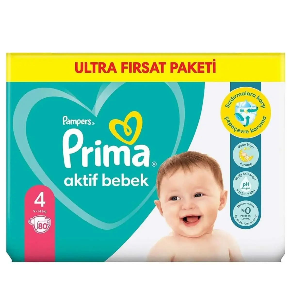 Prima Aktif Bebek Bezi 4 Beden Maxi 9-14 Kg 80li Ultra Fırsat Paketi