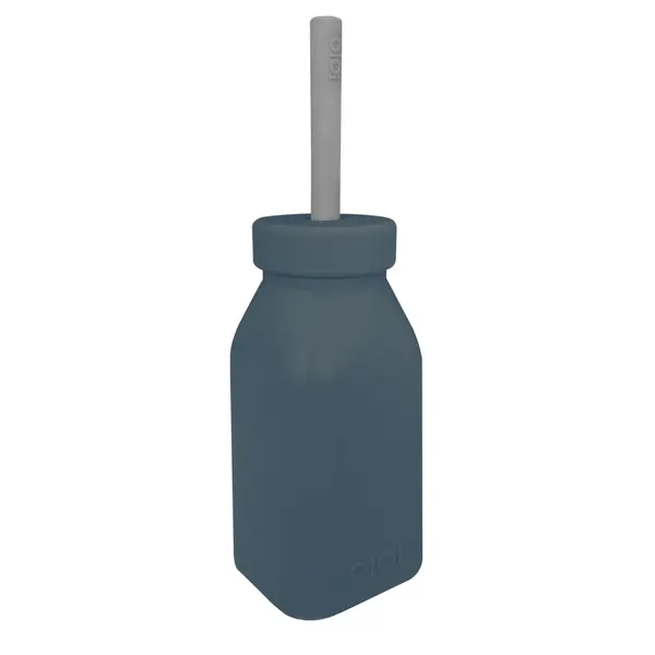 OiOi Şişe + Pipet 6+ Ay Deep Blue - Powder Grey