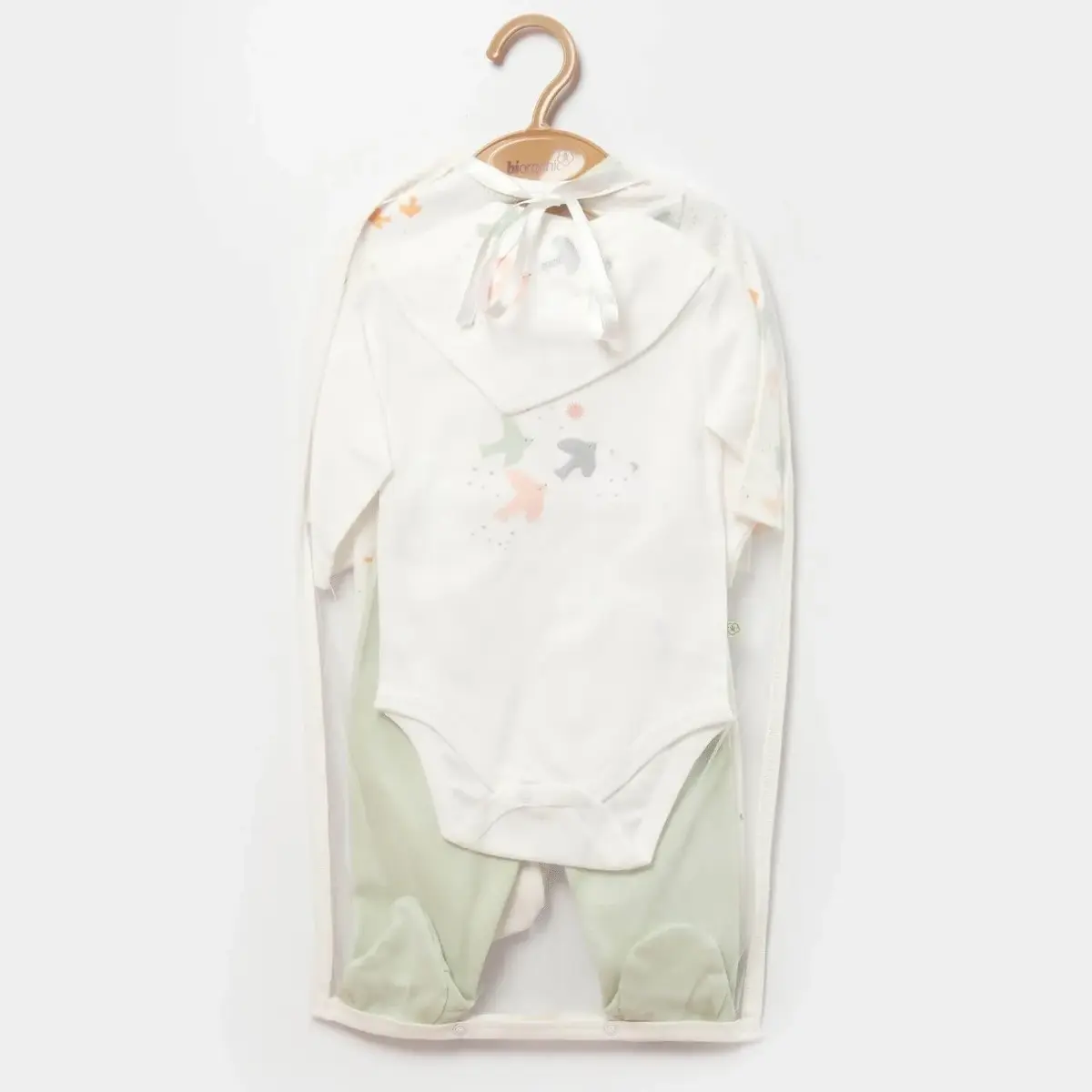 Bibaby Organik Tulum Takımı 3lü Tüllü Tiny Birds Ekru - Yeşil