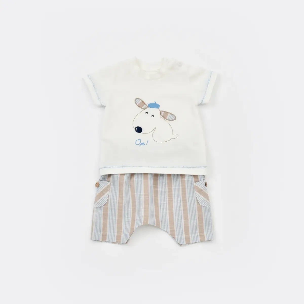 Bibaby 2li Takım Şortlu Stripe Sytle Bej - Mavi