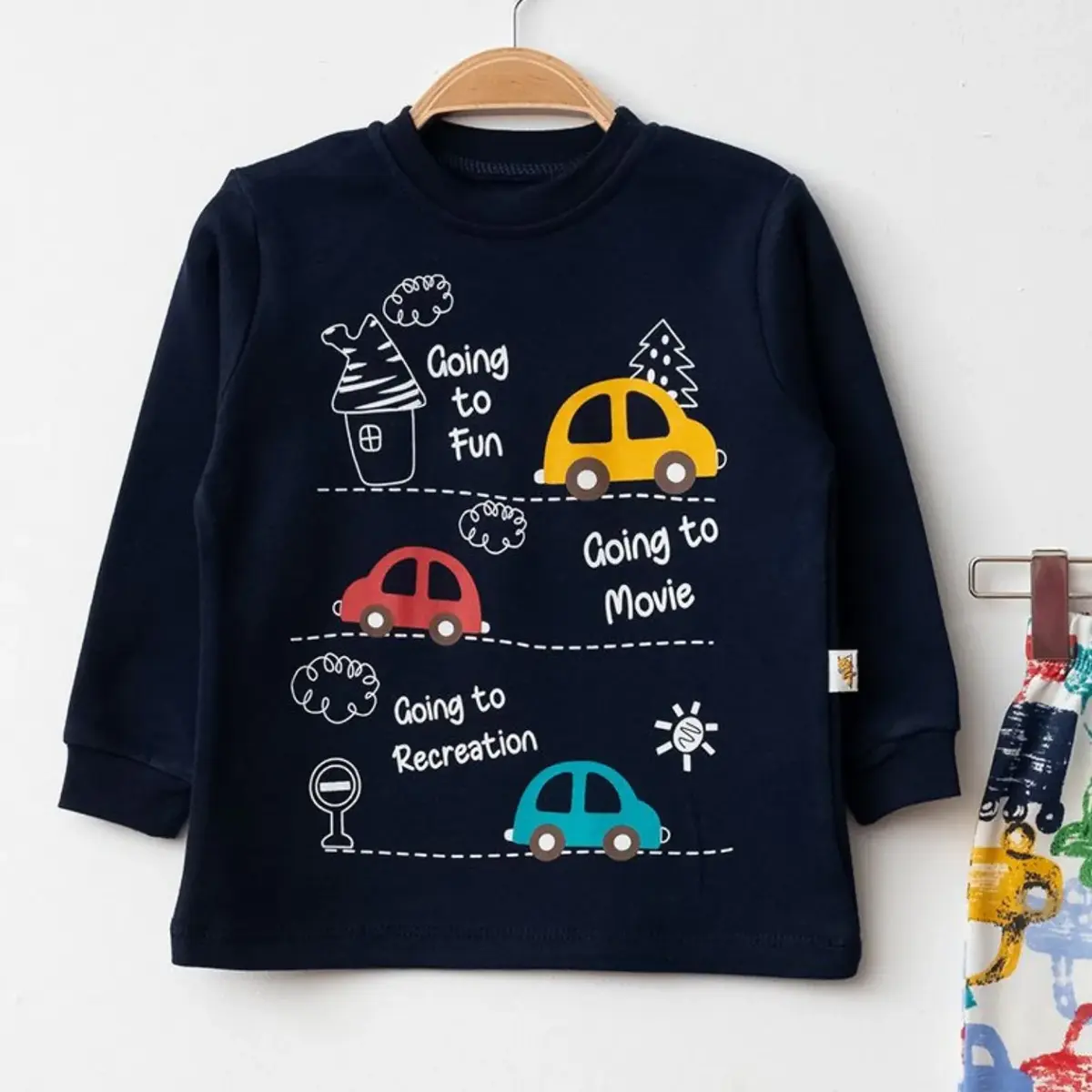 Mini Damla Pijama Takımı Penye Araba Baskılı Lacivert