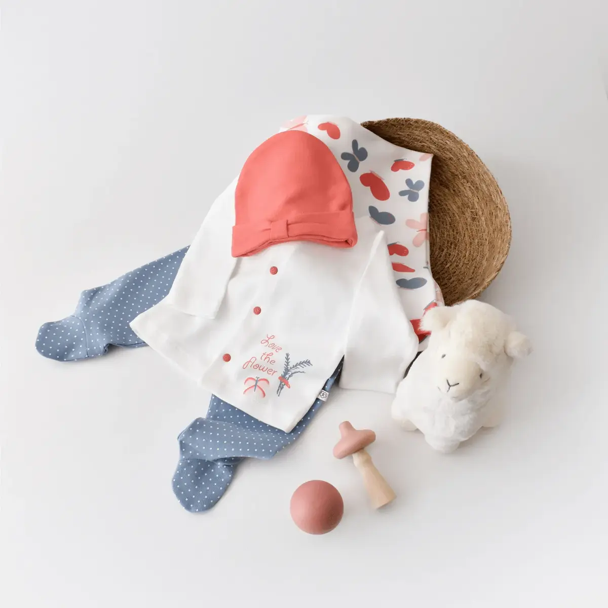 Bibaby Organk Zıbın Takımı Battaniyeli Tüllü Wild Flowers Coral