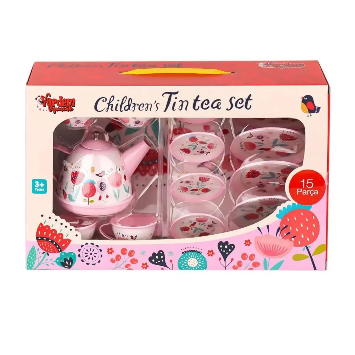 Vardem Çiçek Desenli Metal Çay Seti 15 Parça 