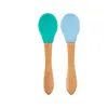 OiOi Silikon Mama Kaşığı 2'li Bambu Saplı Aqua Green/Mineral Blue
