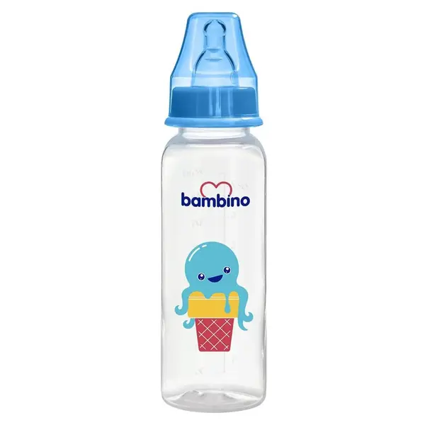 Bambino Silikon Emzikli Standart PP Biberon 250 ml Mavi Dondurma