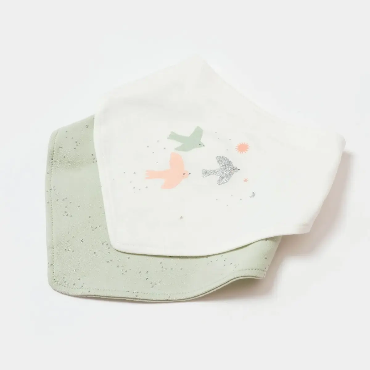 Bibaby Organik Fular Önlük 2li  Tiny Birds Ekru - Yeşil