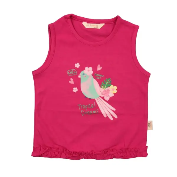 Mini Damla T-Shirt Kolsuz Tropikal Fuşya