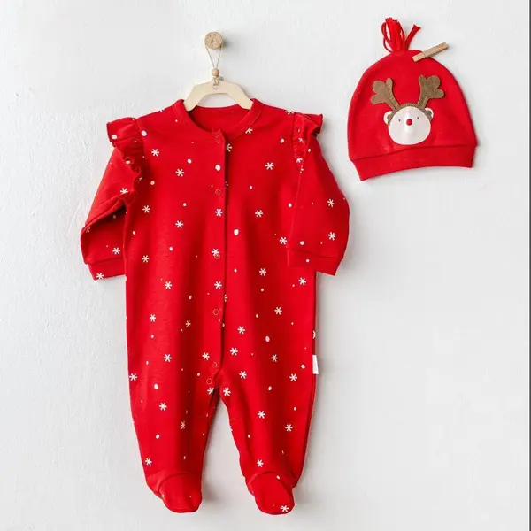 Andy Wawa Tulum Şapka Takım Velvet Happy Newyear Kırmızı