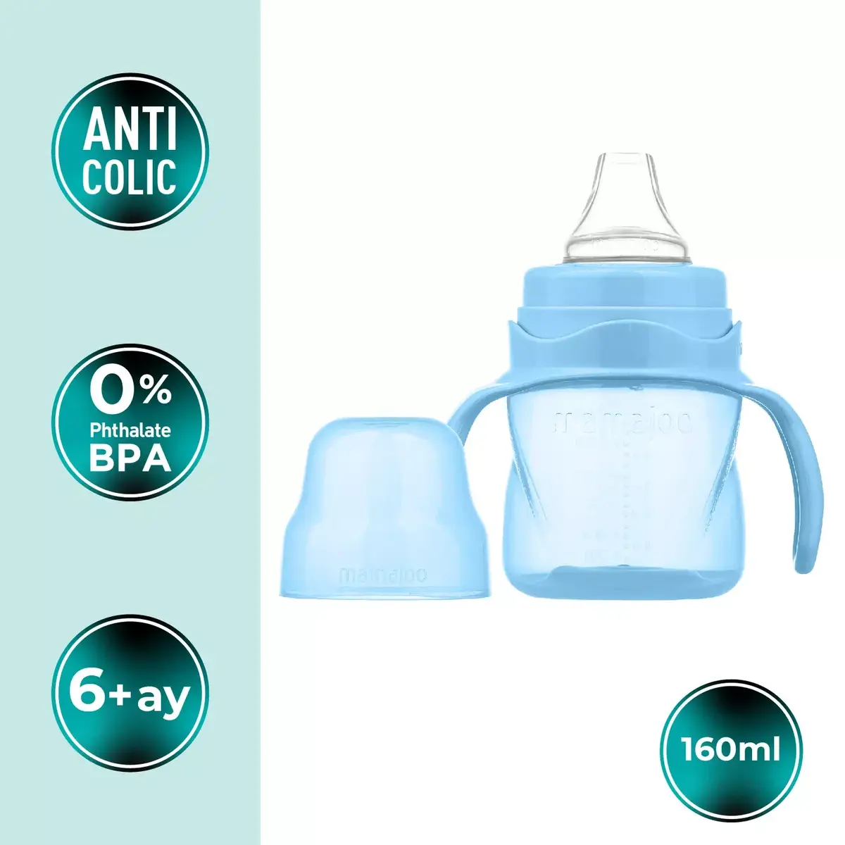 Mamajoo Kulplu Akıtmaz Eğitici Bardak 160 ml&Anti-Kolik Uç Powder Blue