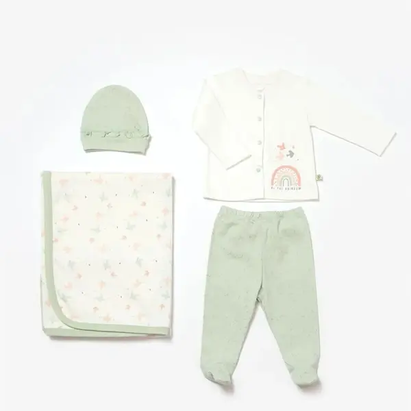 Bibaby Organik Zıbın Takımı Battaniyeli Tüllü Tiny Birds 