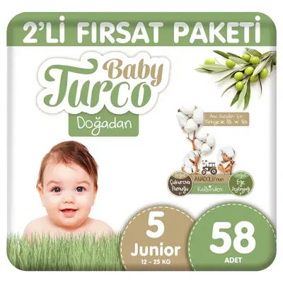 Baby Turco Doğadan Bebek Bezi 5 Beden Junior 58li Fırsat Paketi