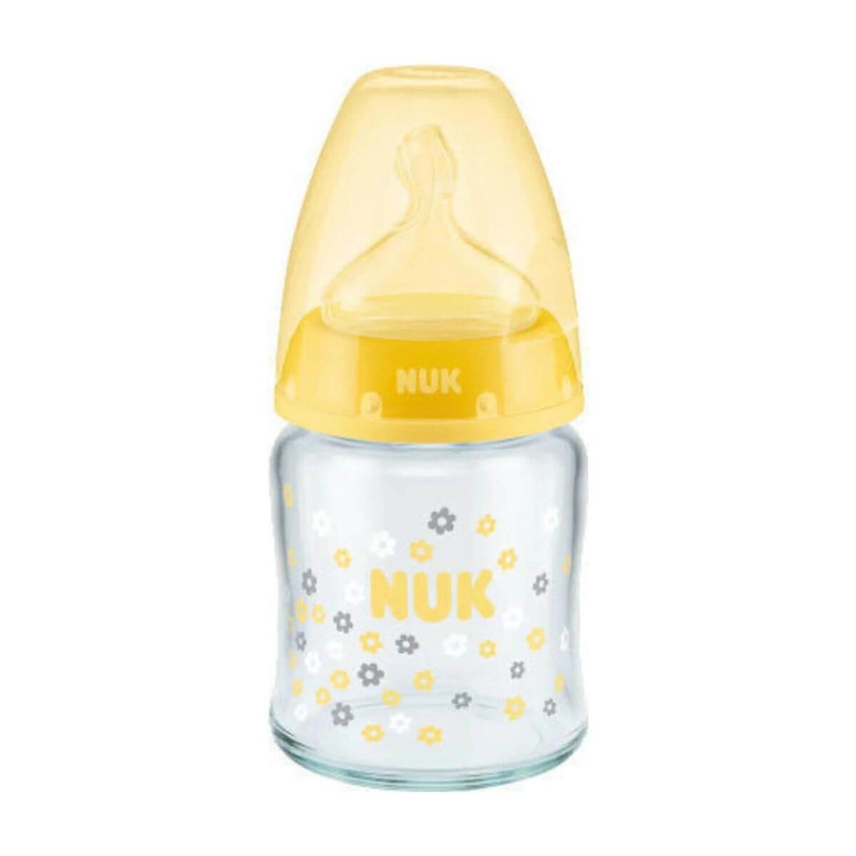 Nuk FC Plus Silikon Emzikli Cam Biberon 120 ml Sarı Nuk FC Plus Silikon Emzikli Cam Biberon 120 ml Sarı