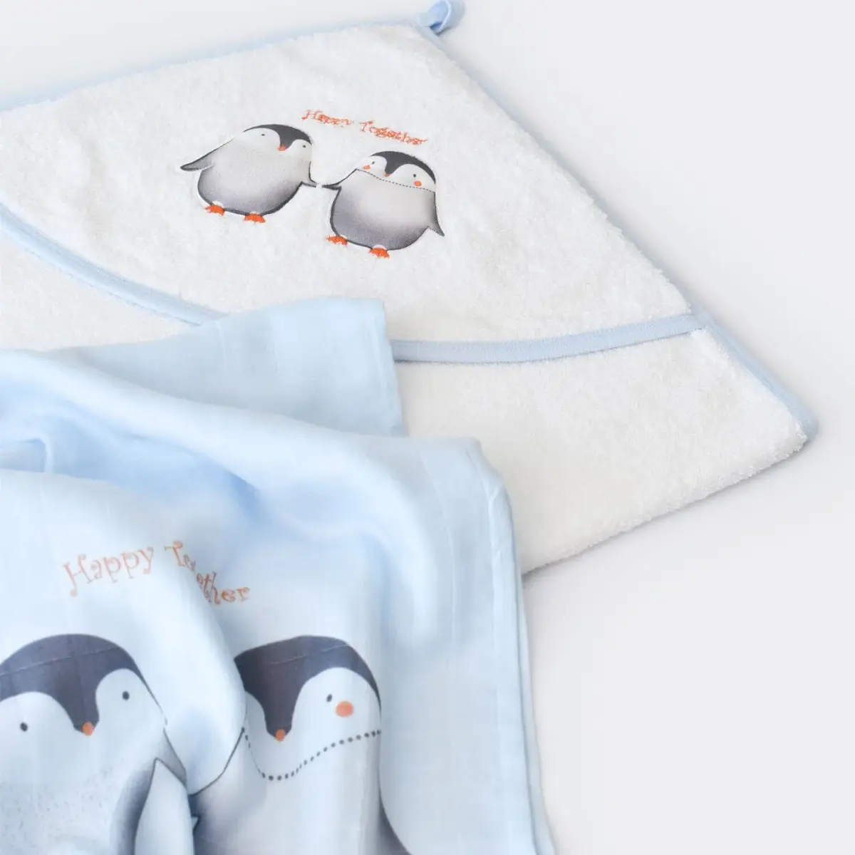 Bibaby Havlu Takımı Müslin Bambu Happy Together Mavi