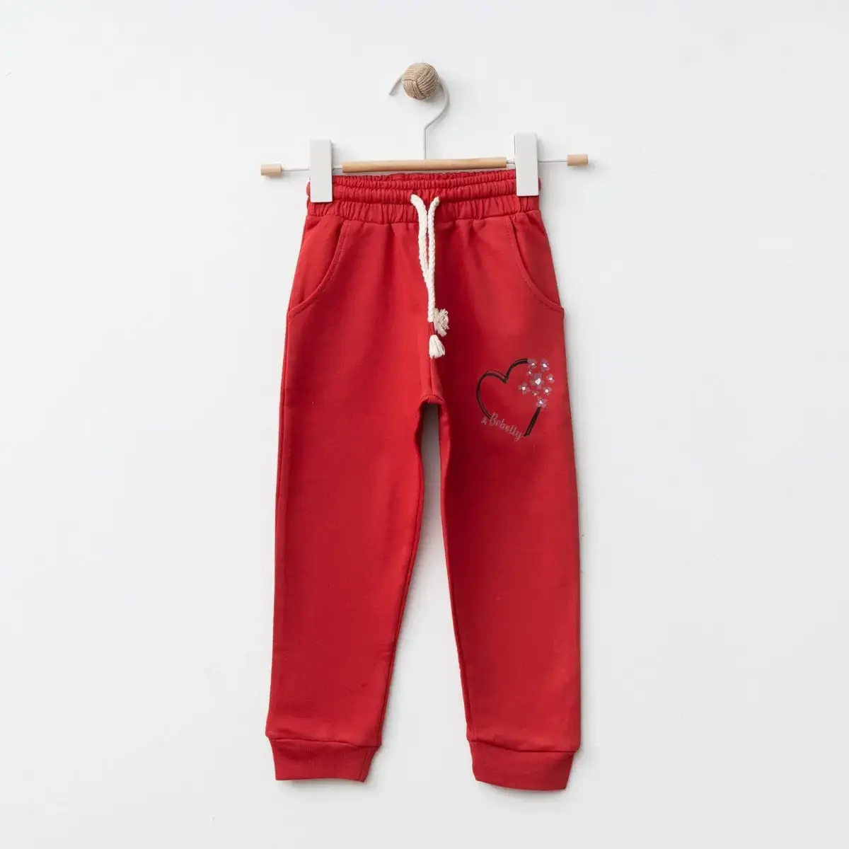 Bebolly Eşofman Altı Kalp Baskılı Kırmızı