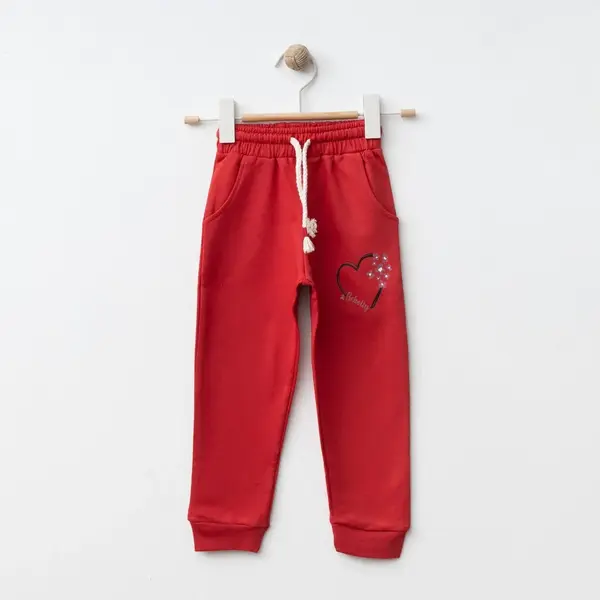 Bebolly Eşofman Altı Kalp Baskılı Kırmızı